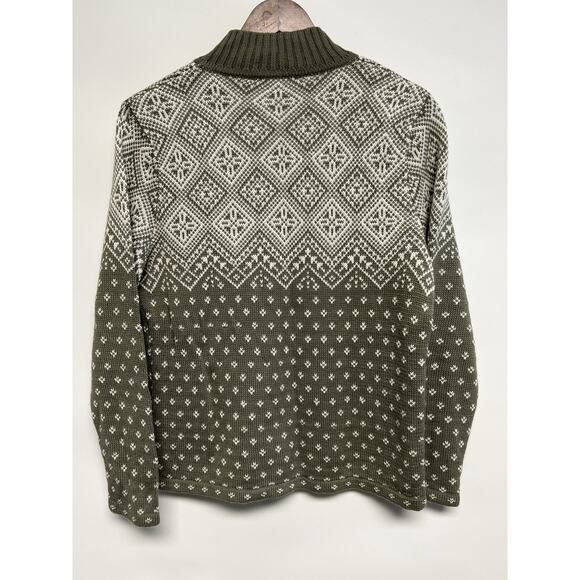 Vintage Full Zip Sweater Women Small Wool Blend Folk Nordic Fair Isle Sage Green - Picture 9 of 11